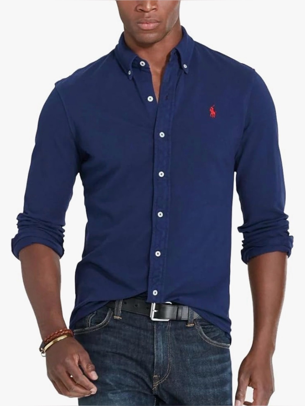 POLO RALPH LAUREN Men's Classic Fit Featherweight Mesh Shirt Medium Navy
